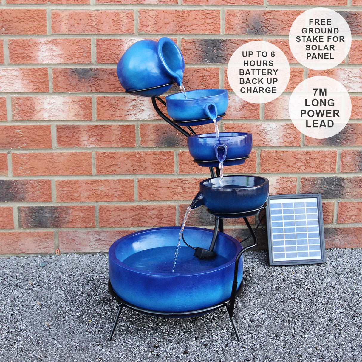 Blue 4 Tier Spilling Bowls Water Feature - Used - Acceptable