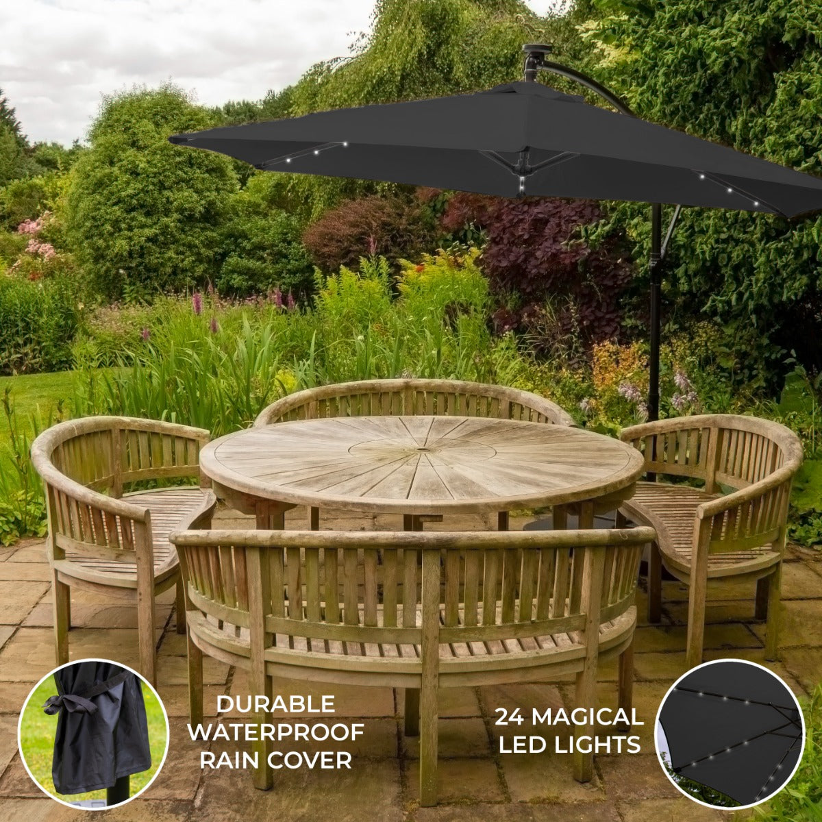 Grey 3m LED Cantilever Parasol - Used - Very Good