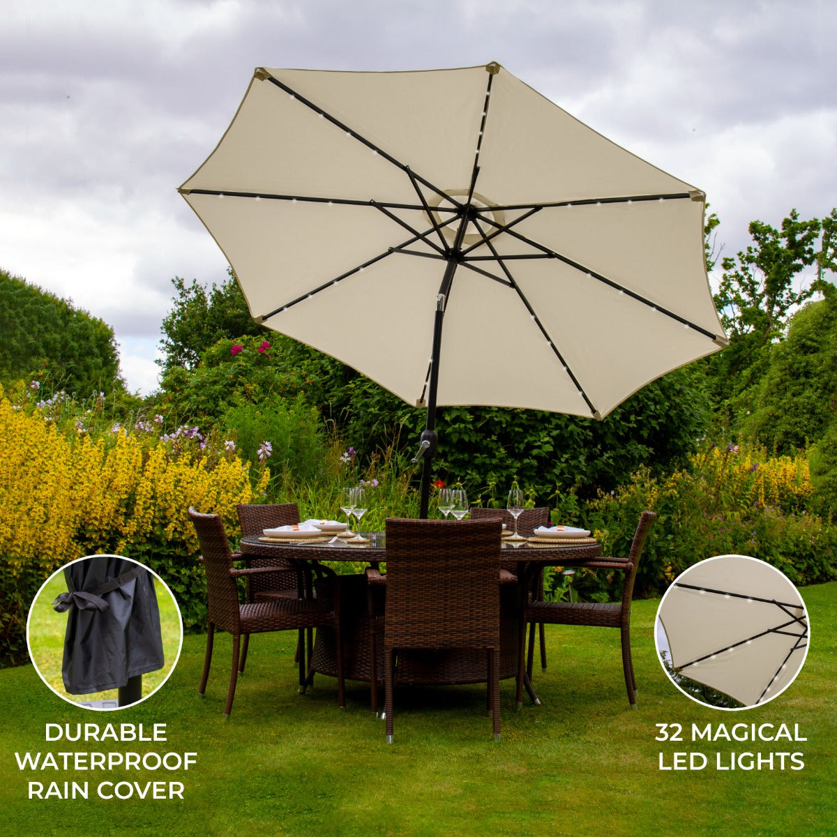 Cream 2.7m LED Tilt Parasol - Used - Acceptable