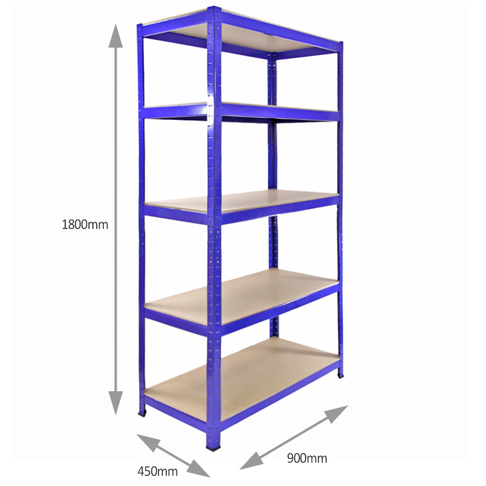 5 x 90cm Blue Storage Racks with 4200kg Capacity, Free Bay Connectors and Mallet - Used - Good