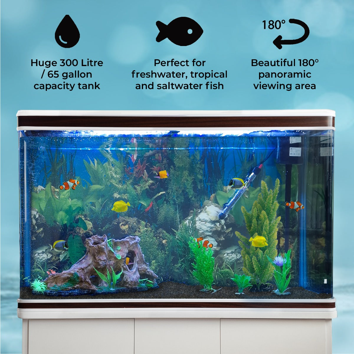 Aquarium Fish Tank & Cabinet with Complete Starter Kit - White Tank & Black Gravel - Used - Good