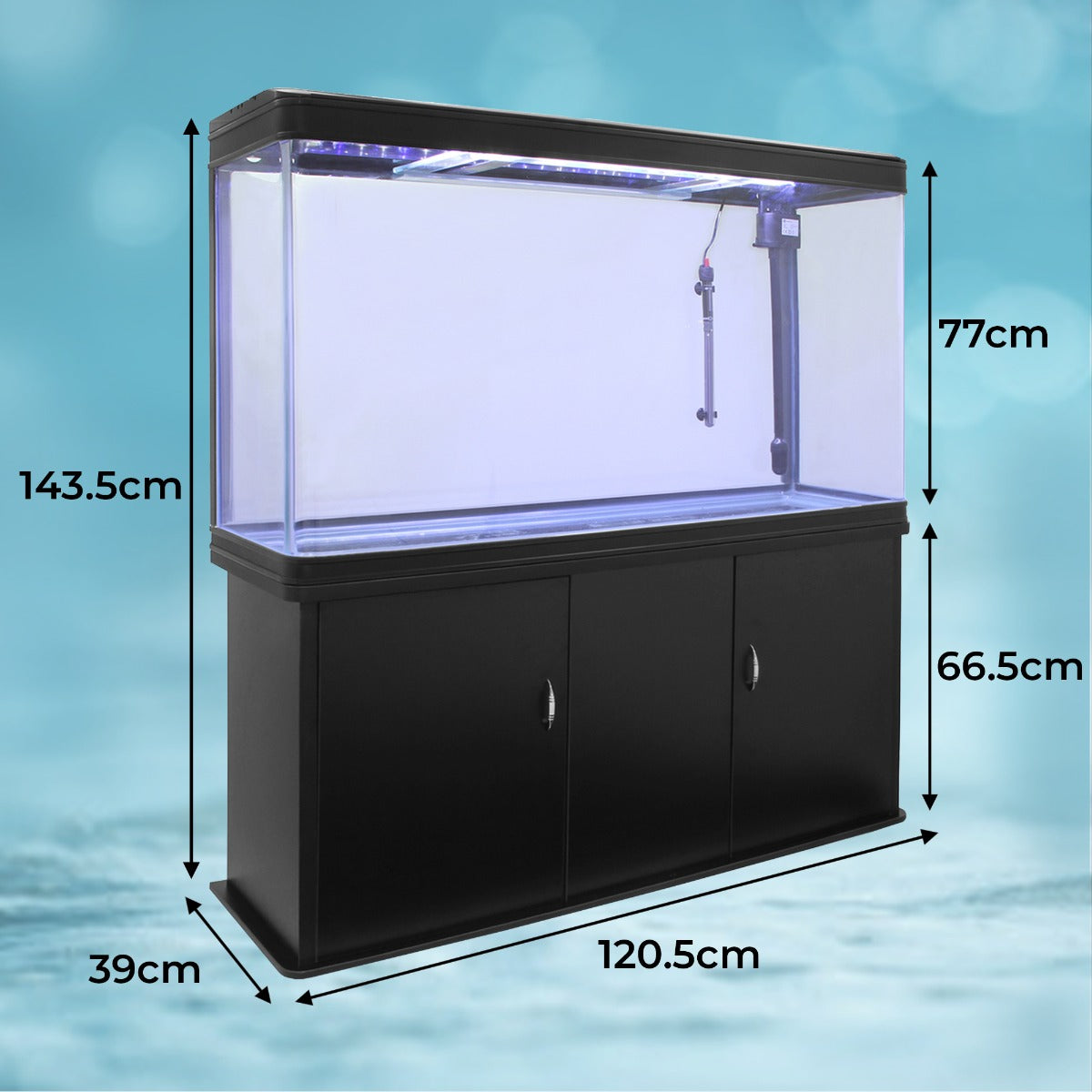 Aquarium Fish Tank & Cabinet with Complete Starter Kit - Black Tank & White Gravel - EU Plug - Like New