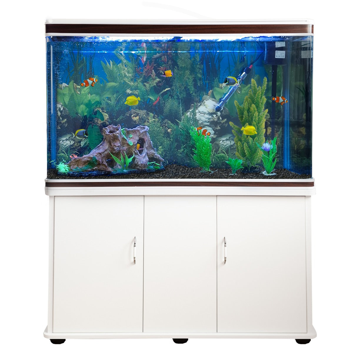 Aquarium Fish Tank & Cabinet with Complete Starter Kit - White Tank & Black Gravel - Used - Good