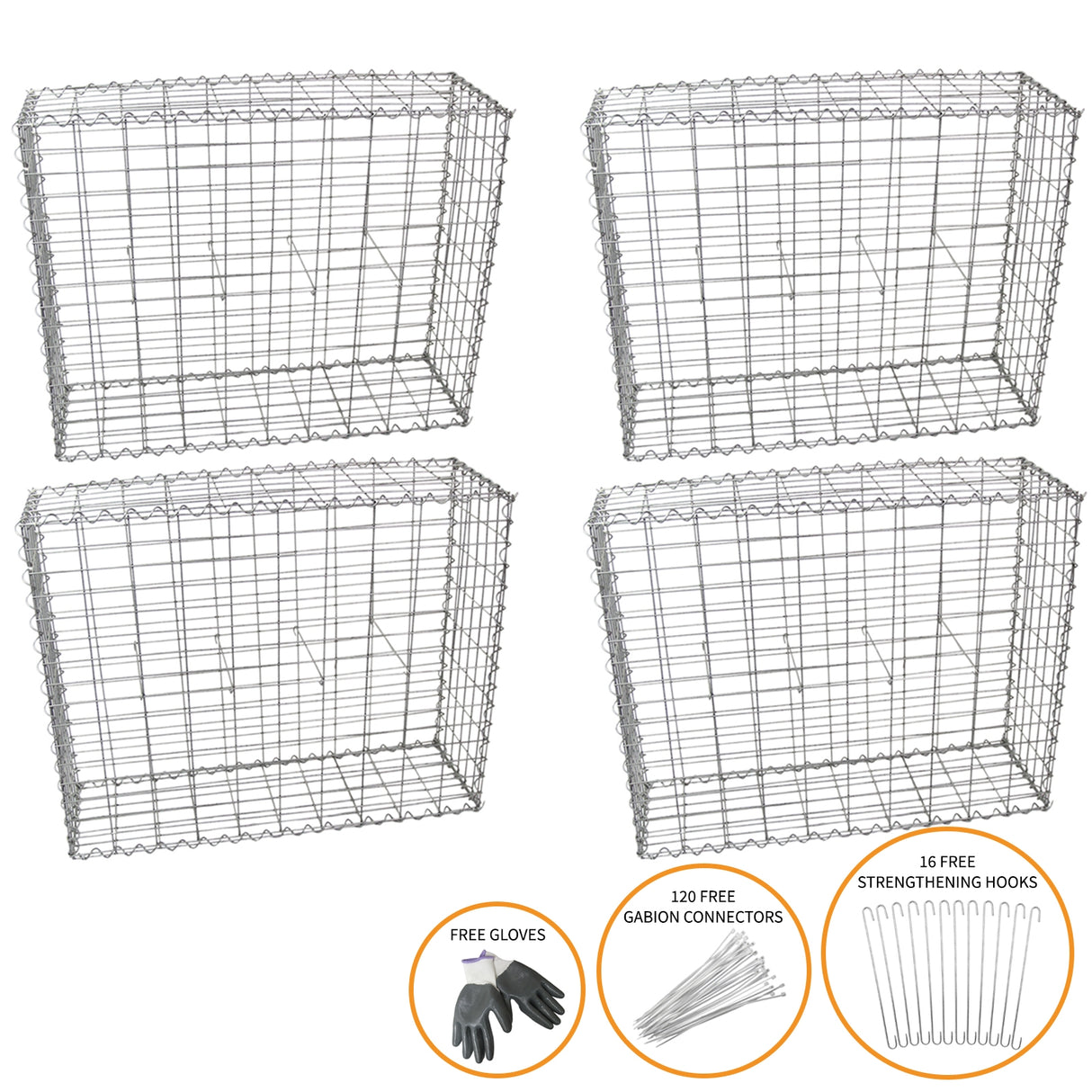 Gabion Baskets 100 x 80 x 30cm / 4 Pack - Used - Acceptable