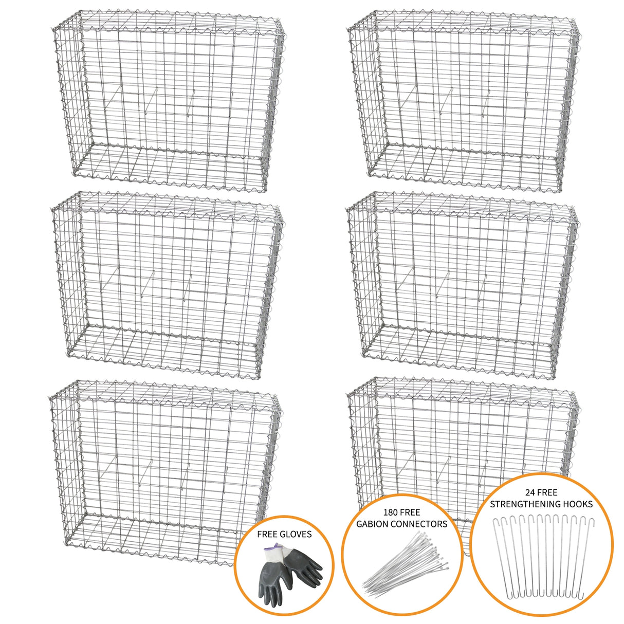Gabion Baskets 100 x 80 x 30cm / 6 Pack - Used - Acceptable