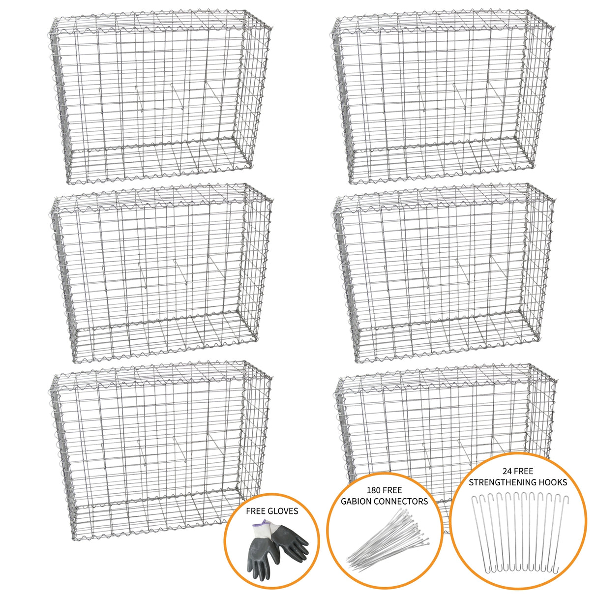 Gabion Baskets 100 x 95 x 30cm / 6 Pack - Used - Very Good