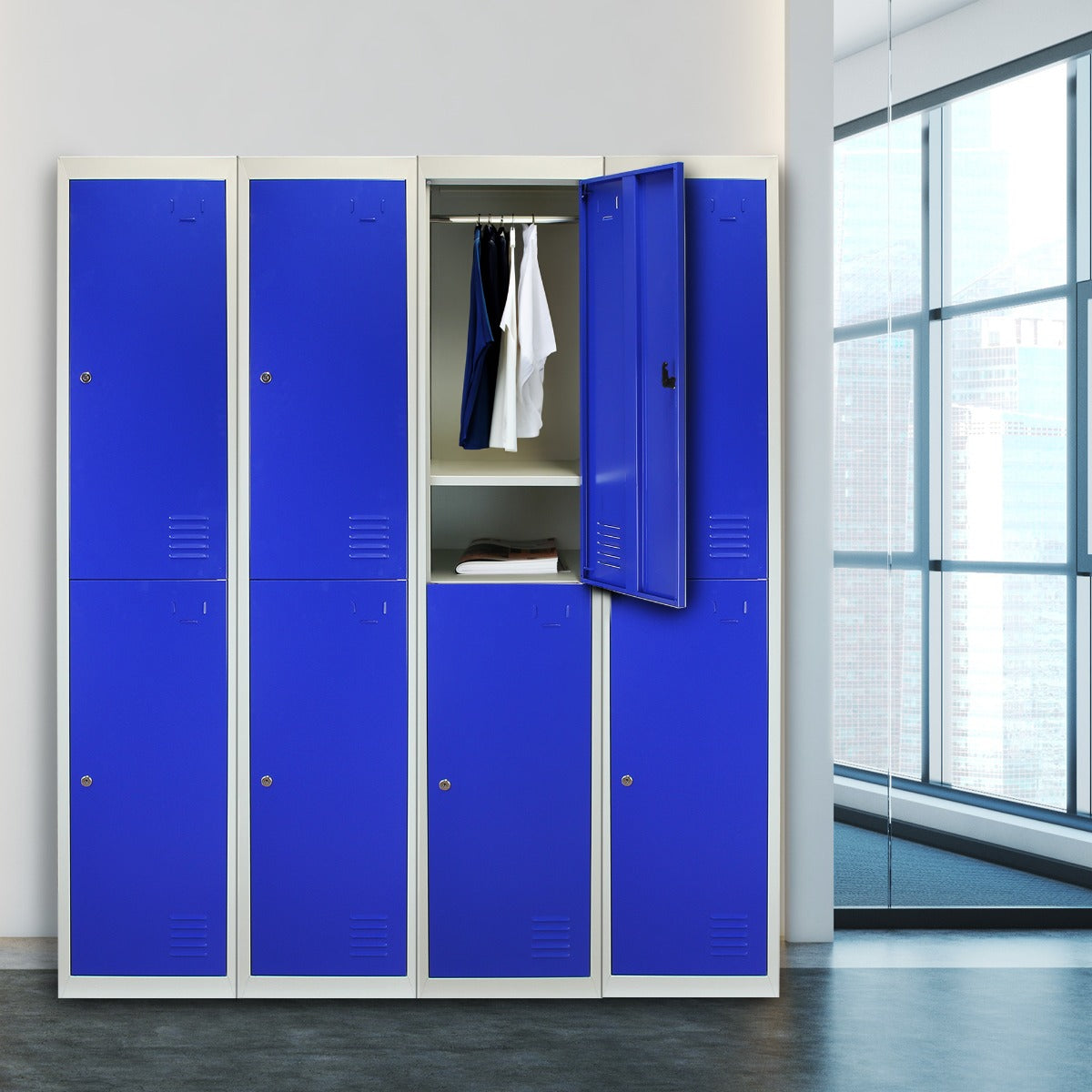 Metal Storage Lockers - Two Doors, Flatpacked, Blue - Used - Acceptable
