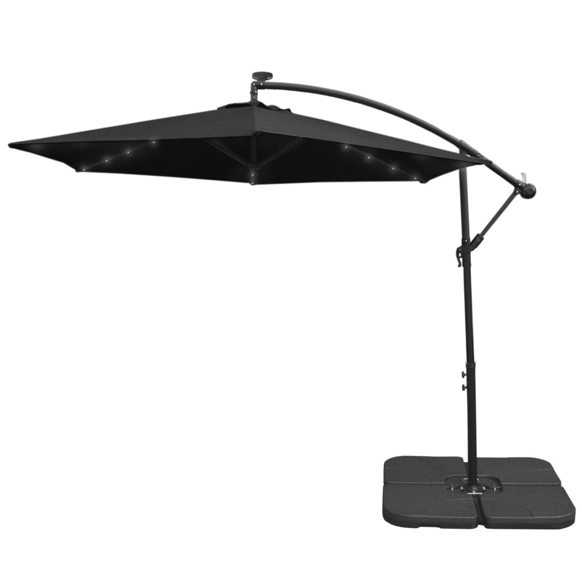 Black 3m LED Cantilever Parasol With Plain Base - Like New