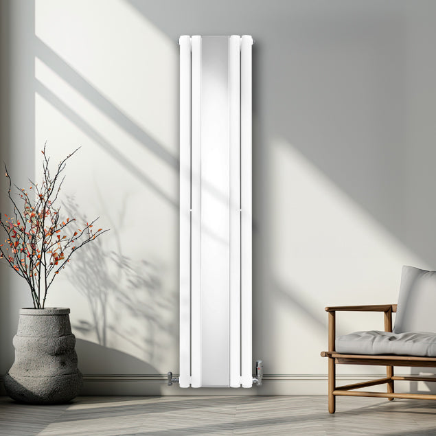 Oval Mirror Radiator & Valves - 1800mm x 380mm - White - Used - Very Good