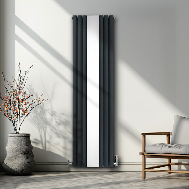 Oval Mirror Radiator & Valves - 1800mm x 500mm - Anthracite Grey - Used - Very Good