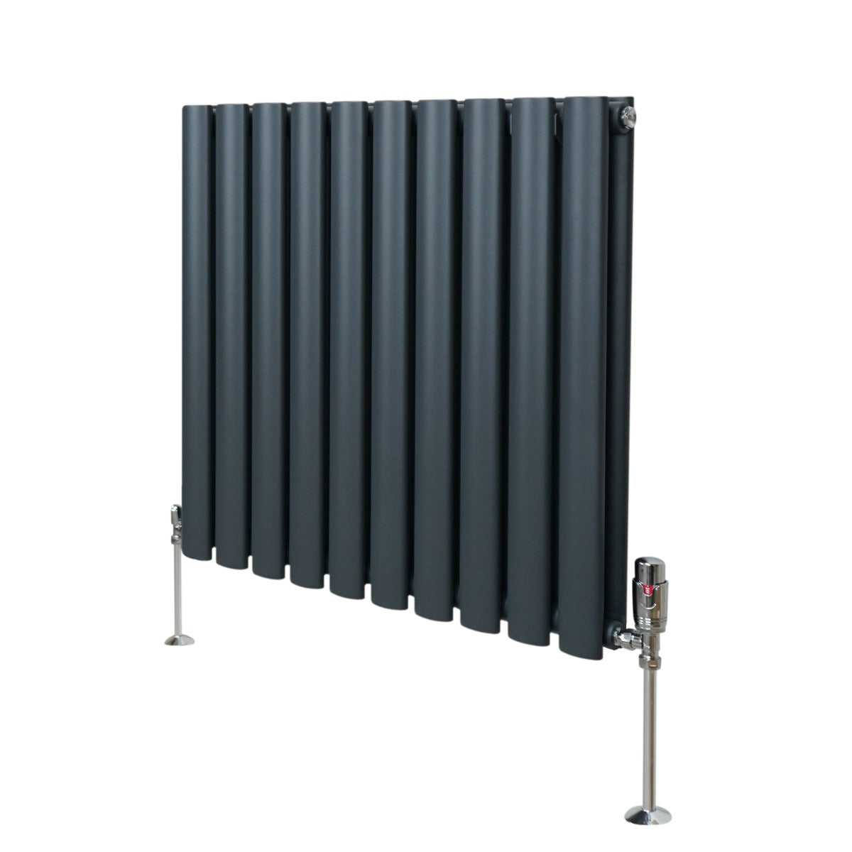 Oval Column Radiator & Valves - 600mm x 600mm – Anthracite Grey - Used - Acceptable