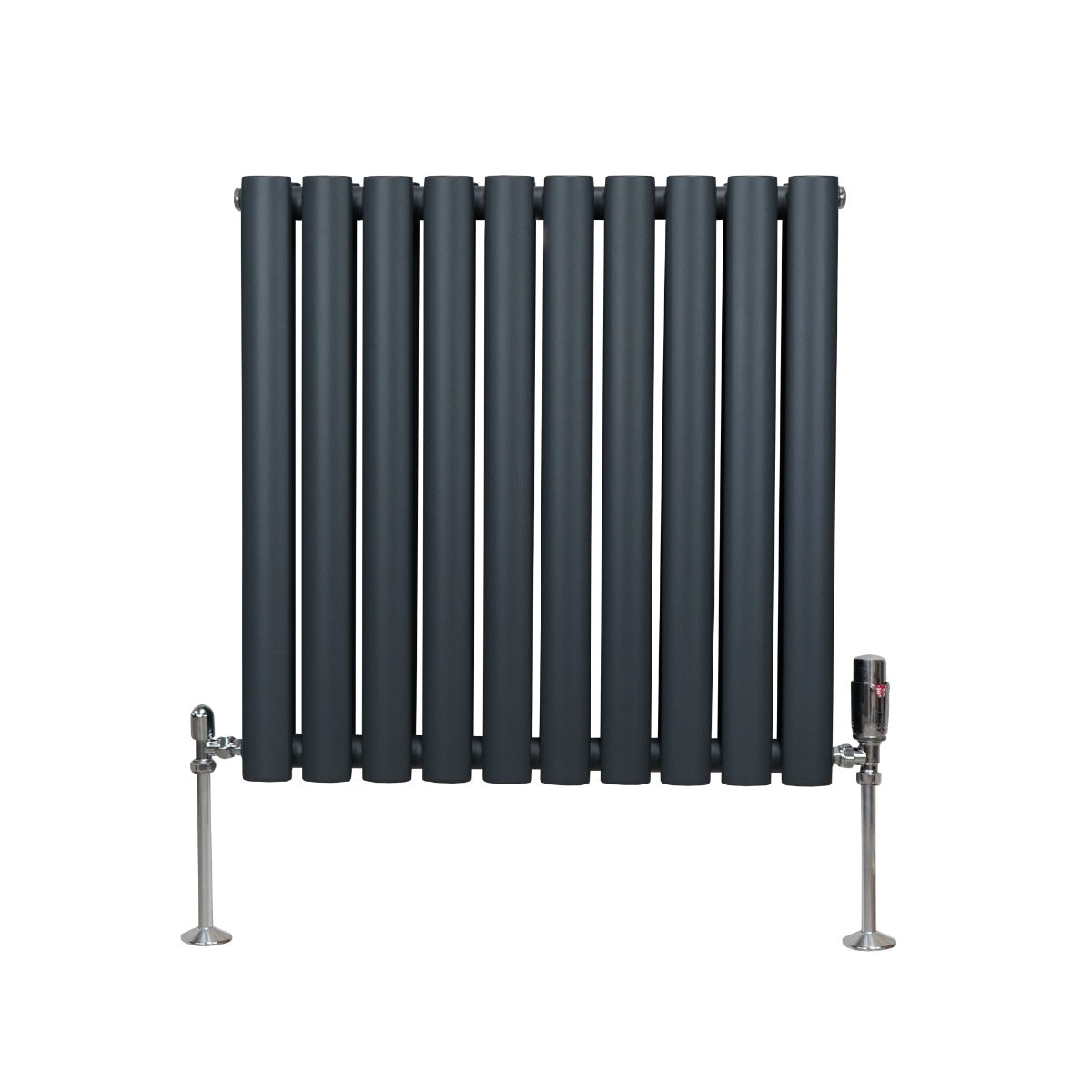 Oval Column Radiator & Valves - 600mm x 600mm – Anthracite Grey - Used - Very Good