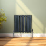 Oval Column Radiator & Valves - 600mm x 600mm – Anthracite Grey - Used - Acceptable