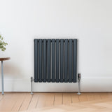 Oval Column Radiator & Valves - 600mm x 600mm – Anthracite Grey - Used - Good