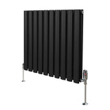 Oval Column Radiator & Valves - 600mm x 600mm – Black - Used - Acceptable