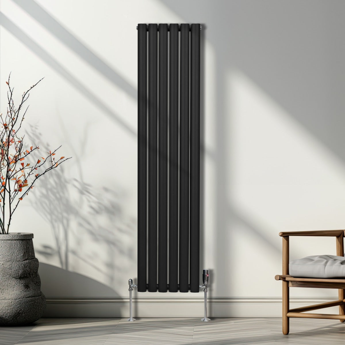 Oval Column Radiator & Valves - 1600mm x 360mm – Black - Used - Very Good
