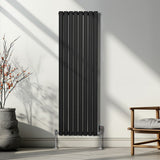 Oval Column Radiator & Valves - 1600mm x 480mm – Black - Used - Acceptable