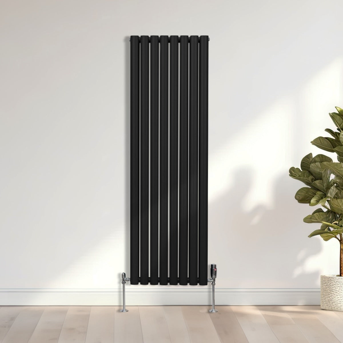 Oval Column Radiator & Valves - 1600mm x 480mm – Black - Used - Acceptable
