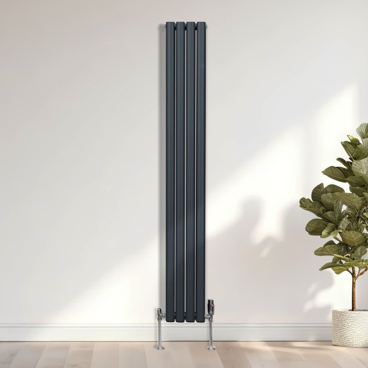 Oval Column Radiator & Valves - 1800mm x 240mm – Anthracite Grey - Used - Very Good