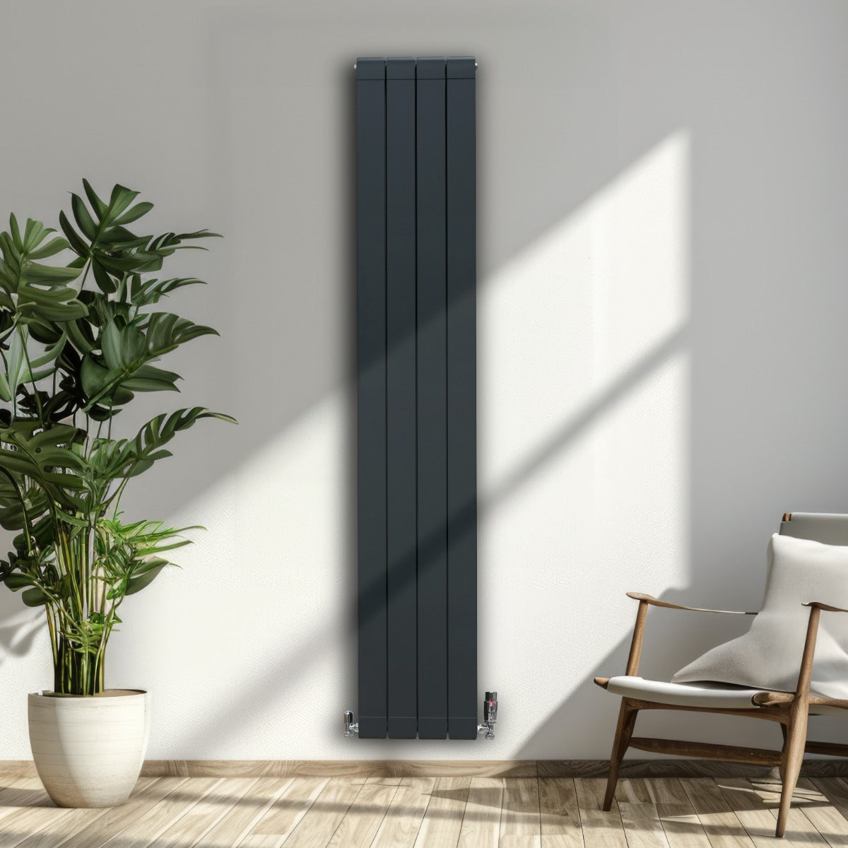 Aluminium Radiator & Valves - 1800mm x 315mm - Anthracite Grey - Used - Very Good