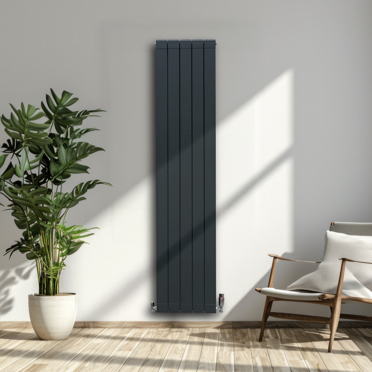 Aluminium Radiator & Valves – 1800mm x 395mm – Anthracite Grey - Used - Very Good