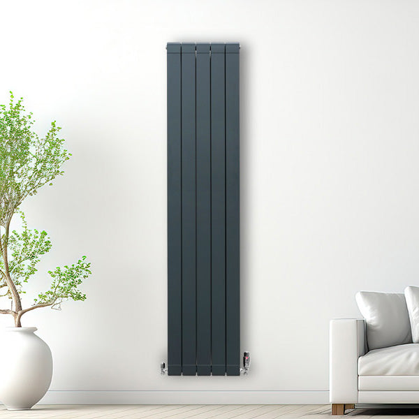 Aluminium Radiator & Valves – 1800mm x 395mm – Anthracite Grey - Used - Good