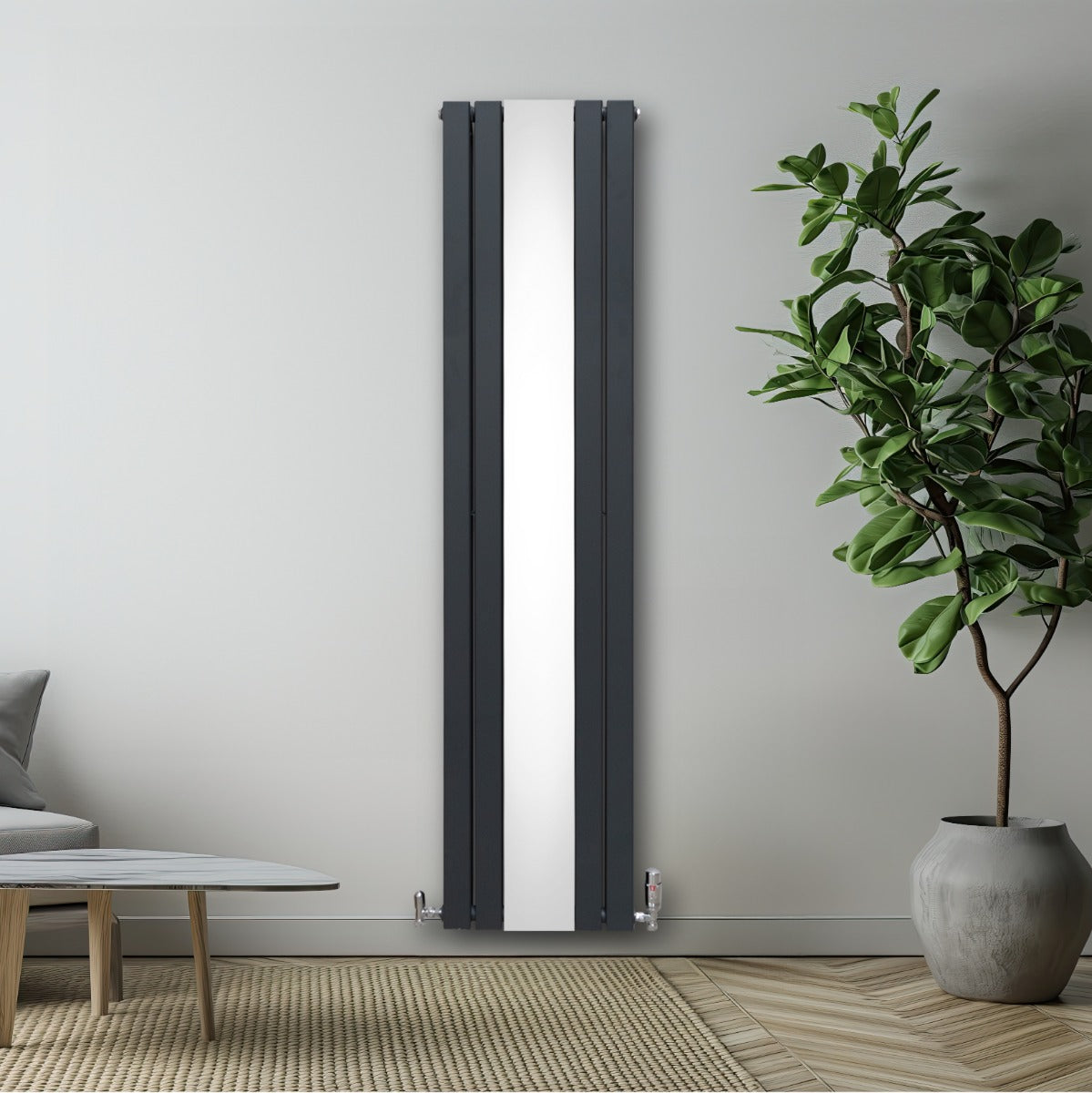 Flat Mirror Radiator & Valves - 1800mm x 425mm - Anthracite Grey - Like New