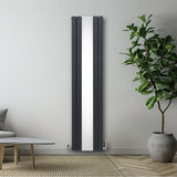 Flat Mirror Radiator & Valves - 1800mm x 425mm - Anthracite Grey - Like New