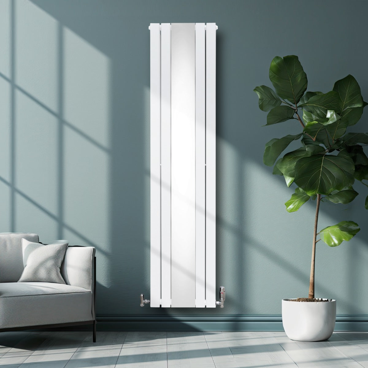 Flat Mirror Radiator & Valves - 1800mm x 425mm - White - Used - Very Good