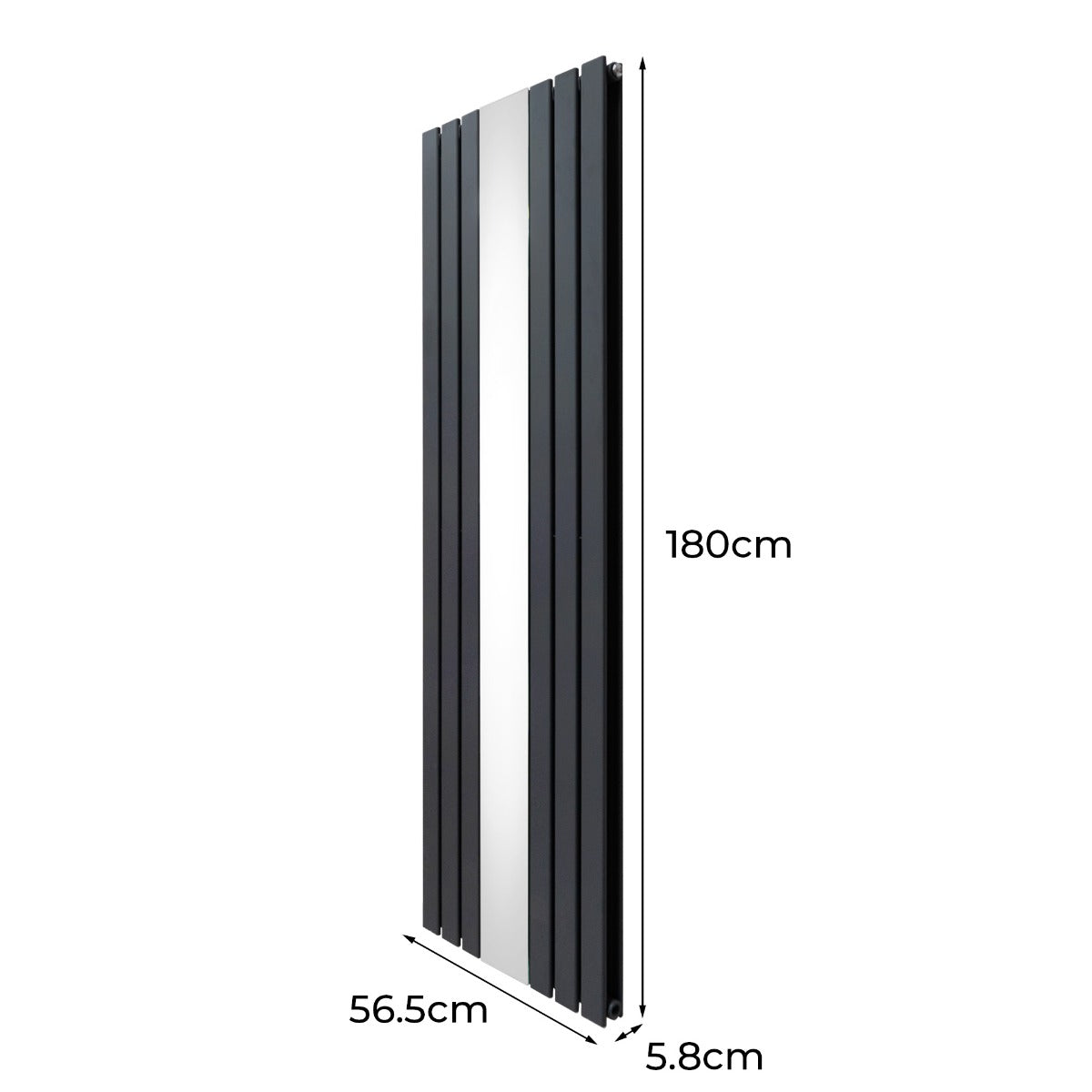 Flat Mirror Radiator & Valves - 1800mm x 565mm - Anthracite Grey - Used - Good