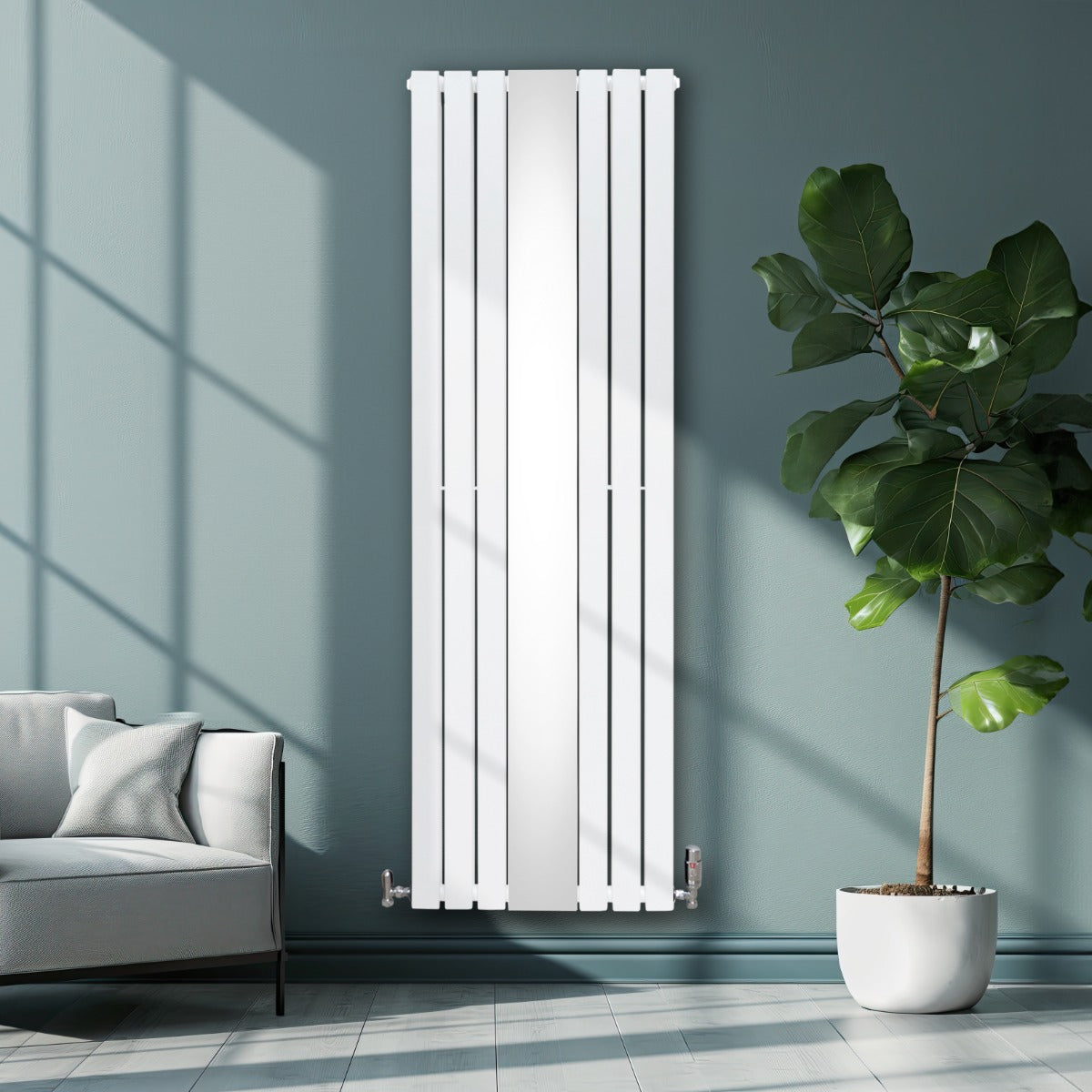 Flat Mirror Radiator & Valves - 1800mm x 565mm - White - Used - Good