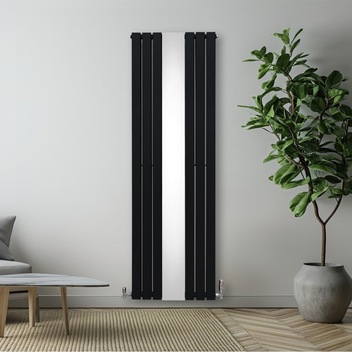 Flat Mirror Radiator & Valves - 1800mm x 565mm - Black - Used - Good