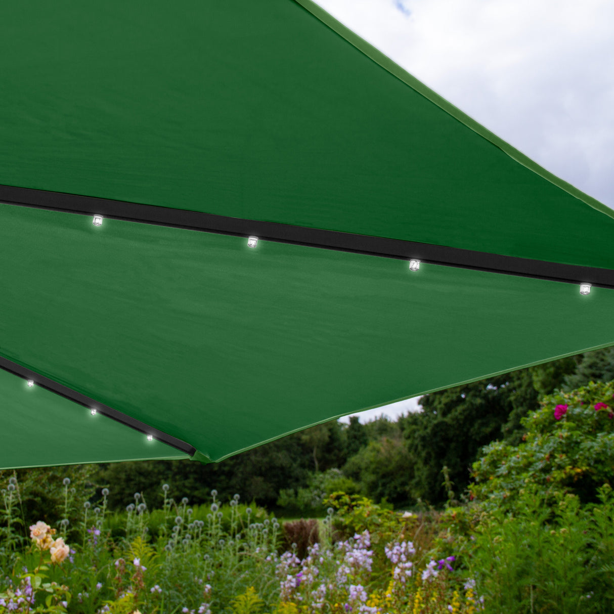 Green 3m LED Cantilever Parasol & Plain Base - Used - Acceptable