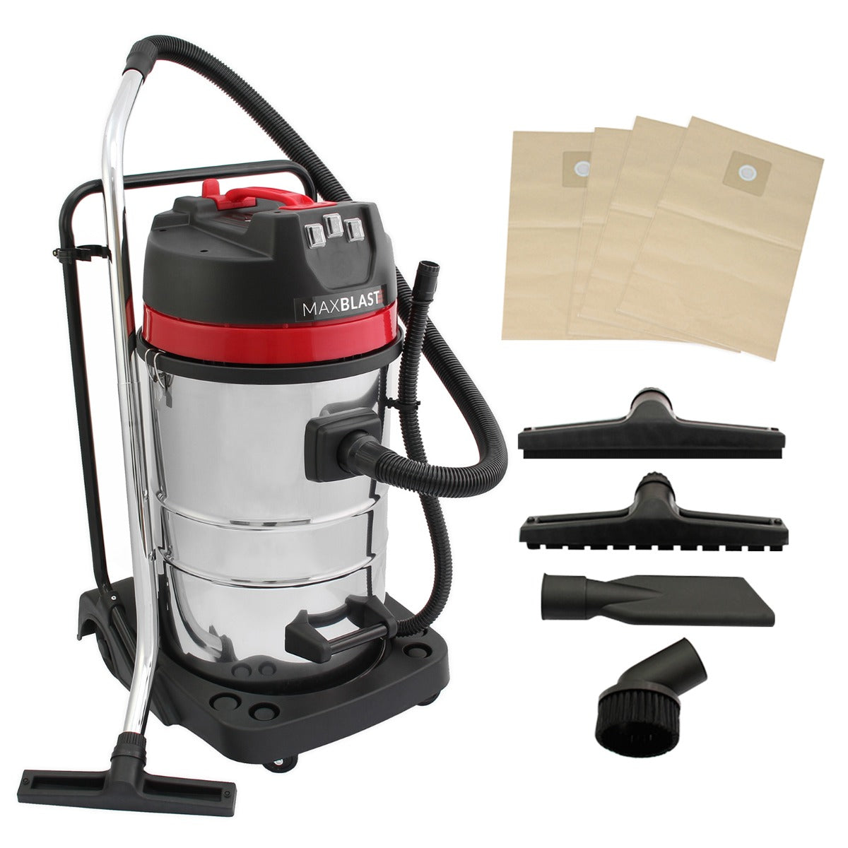 80L Industrial Vacuum, 4 Attachments & 4 Hoover Bags - Used - Very Good