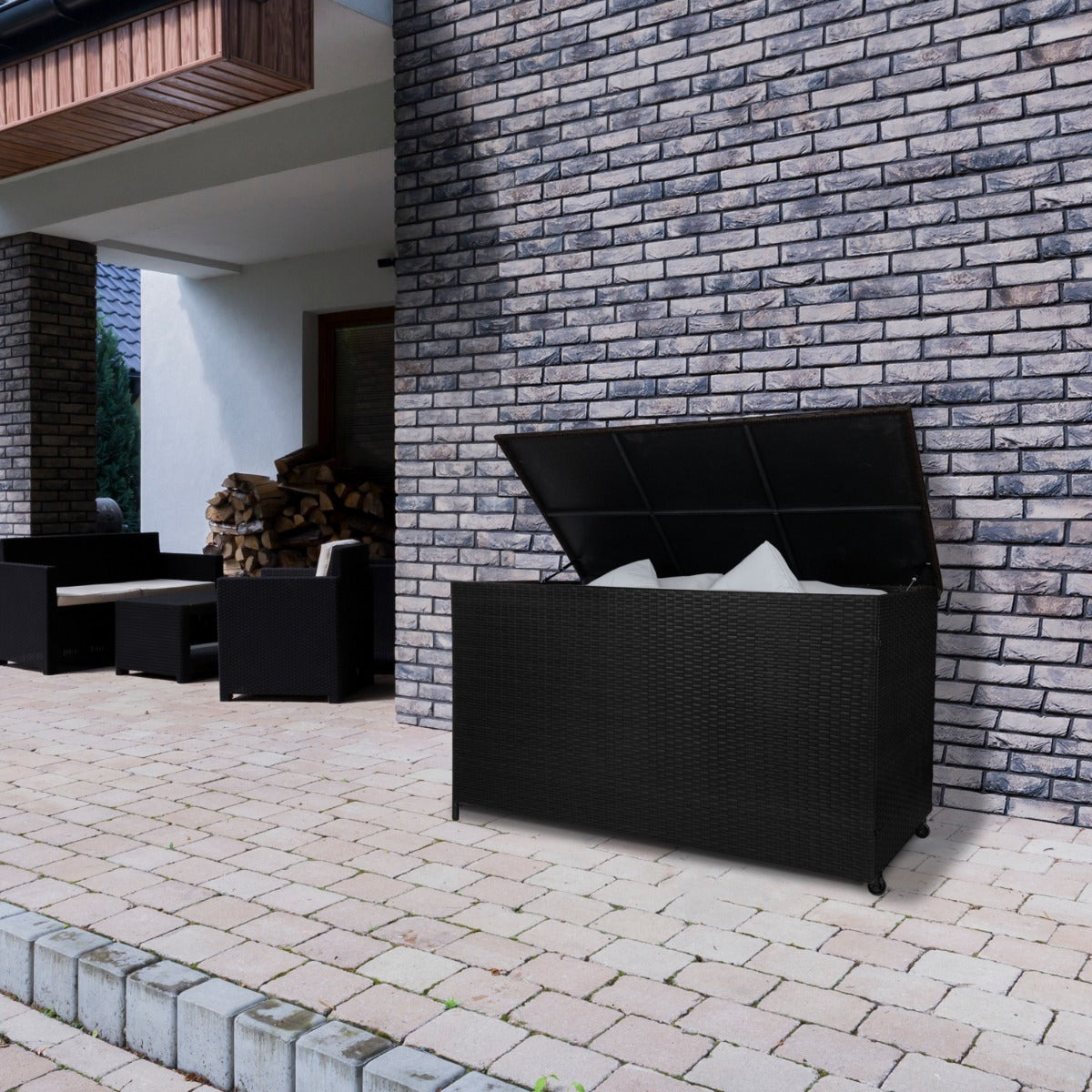 Rattan Cushion Storage Box - Black - Like New