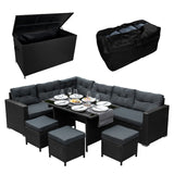Rattan Corner Set & Cushion Storage Box - Black - Like New