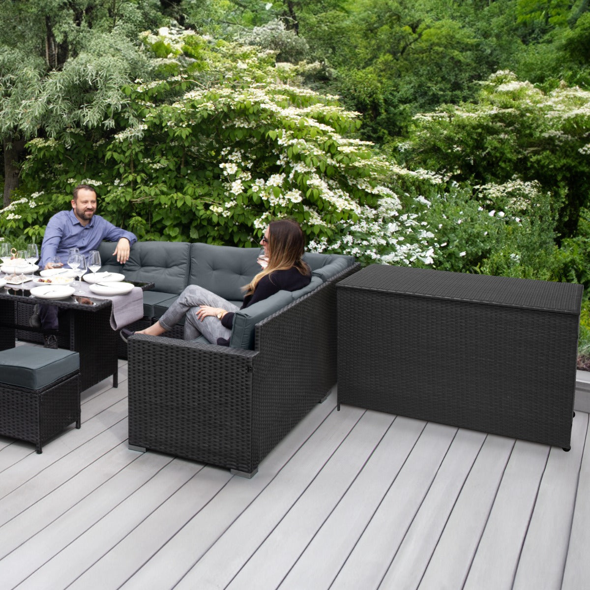 Rattan Corner Set & Cushion Storage Box - Black - Used - Good
