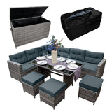 Rattan Corner Set & Cushion Storage Box - Grey - Like New