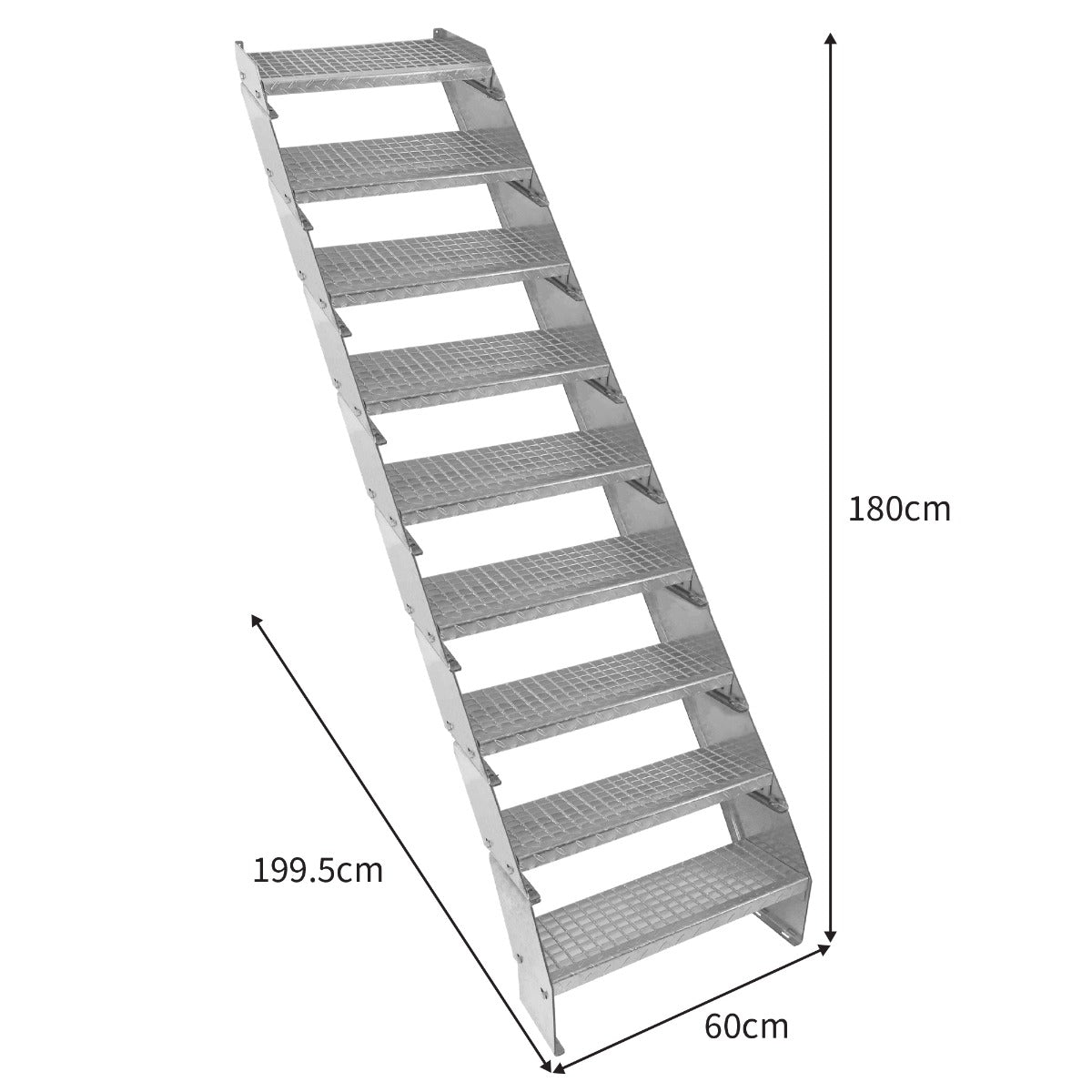Adjustable 9 Section Galvanised Staircase - 600mm Wide - Used - Acceptable