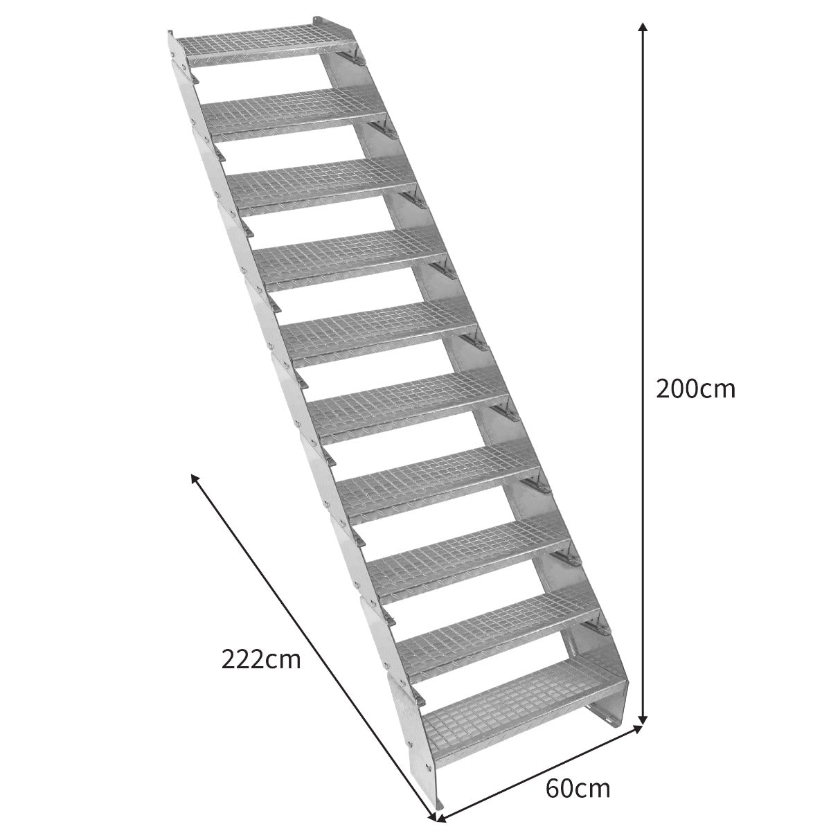 Adjustable 10 Section Galvanised Staircase - 600mm Wide - Like New