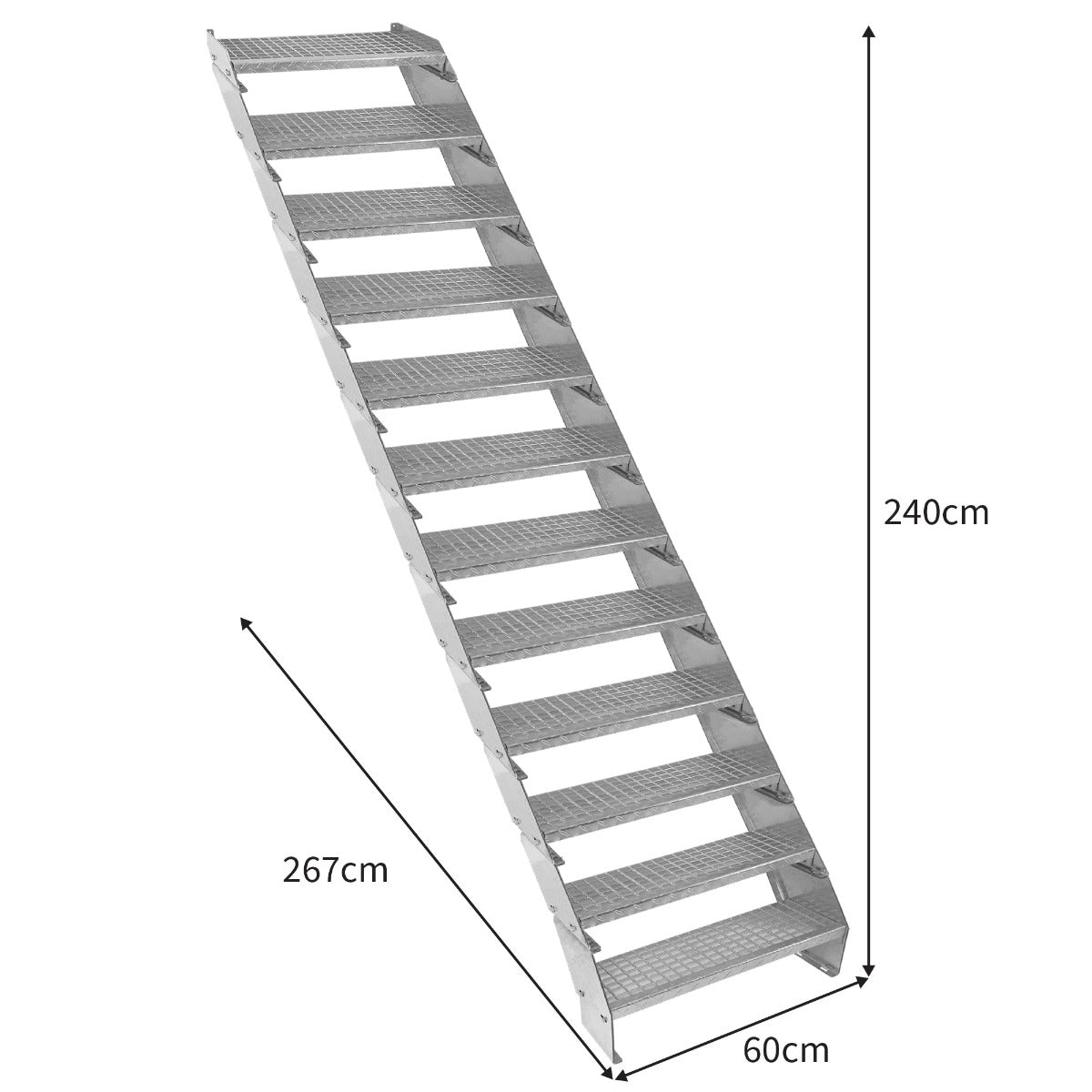 Adjustable 12 Section Galvanised Staircase - 600mm Wide - Used - Acceptable