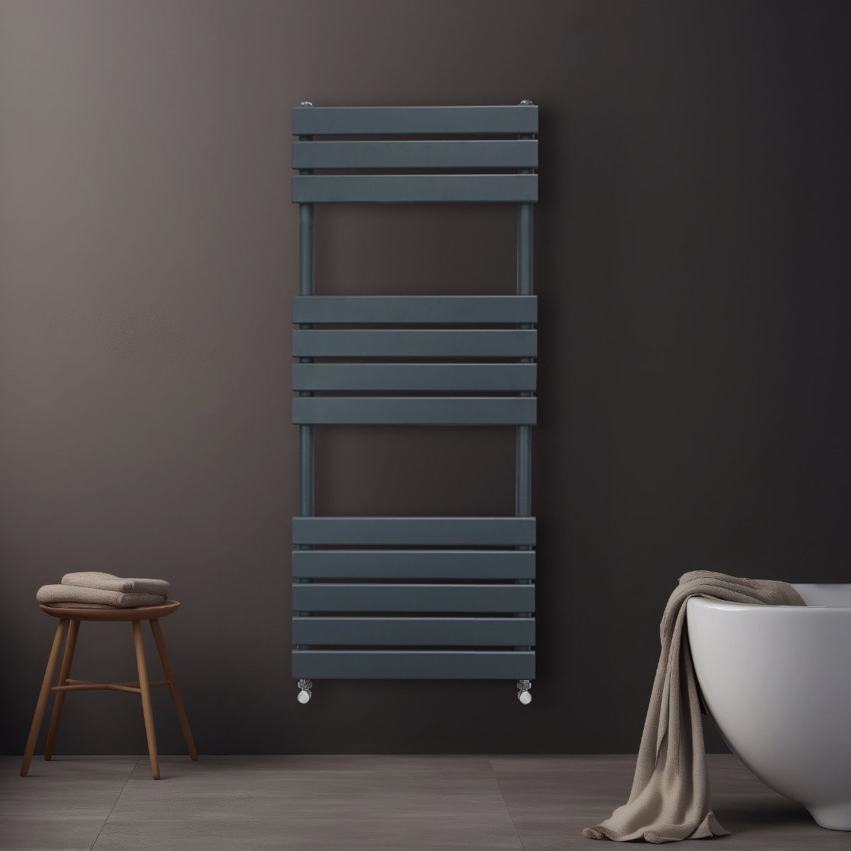 Flat Panel Towel Radiator – 1200mm x 450mm – Anthracite Grey - Like New