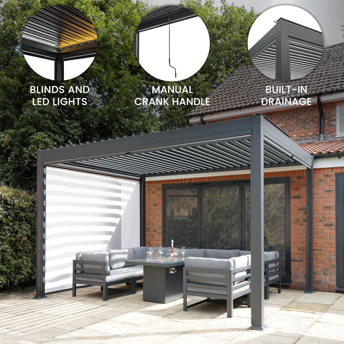 Aluminium Pergola With Blinds & LED Lights - 3m x 3m - Used - Good