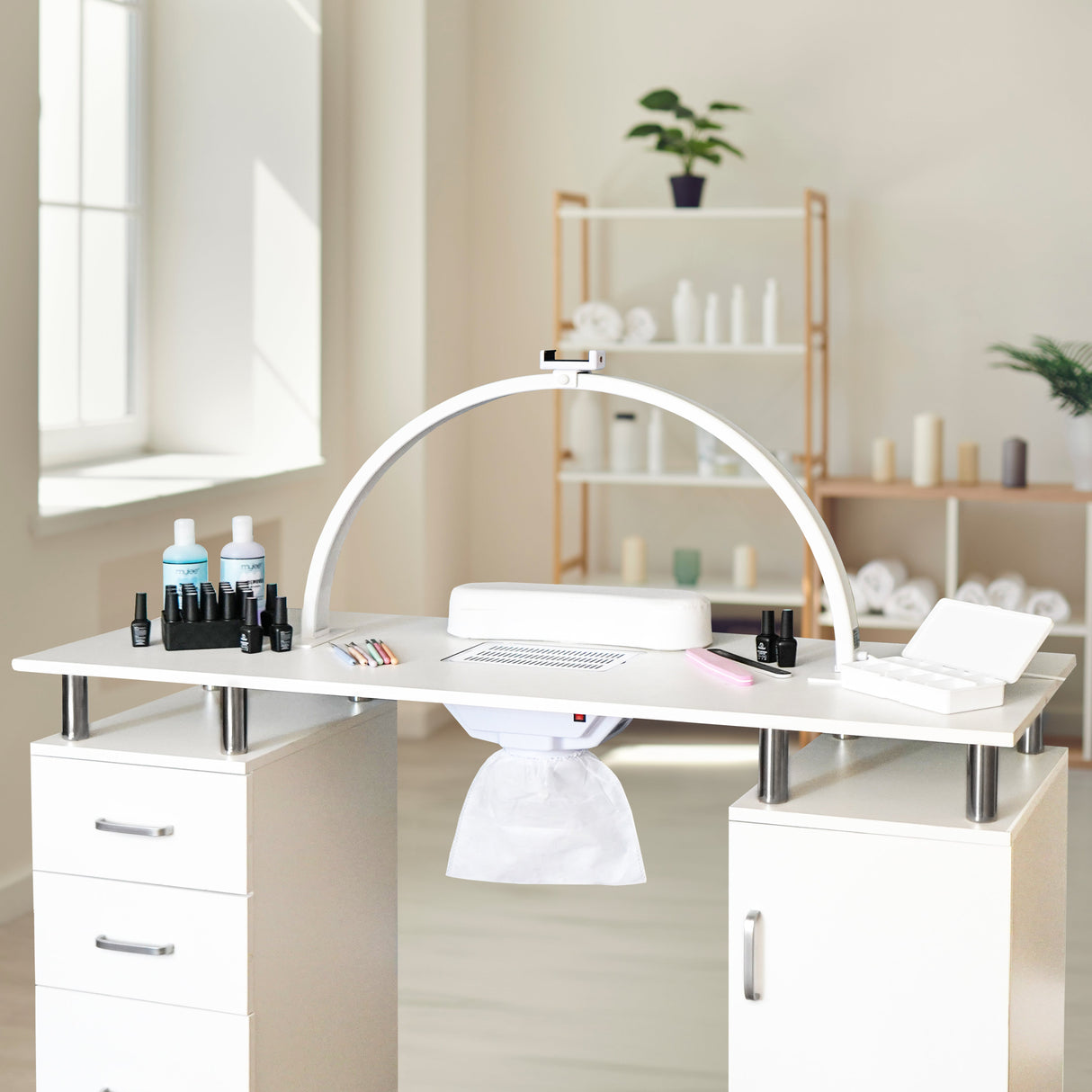 Professional Manicure Table & LED Half Moon Lamp - Used - Acceptable