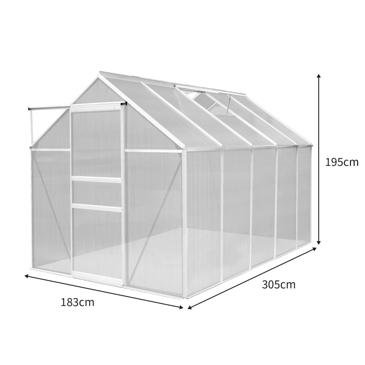 Polycarbonate Greenhouse 6ft x 10ft – Silver - Like New