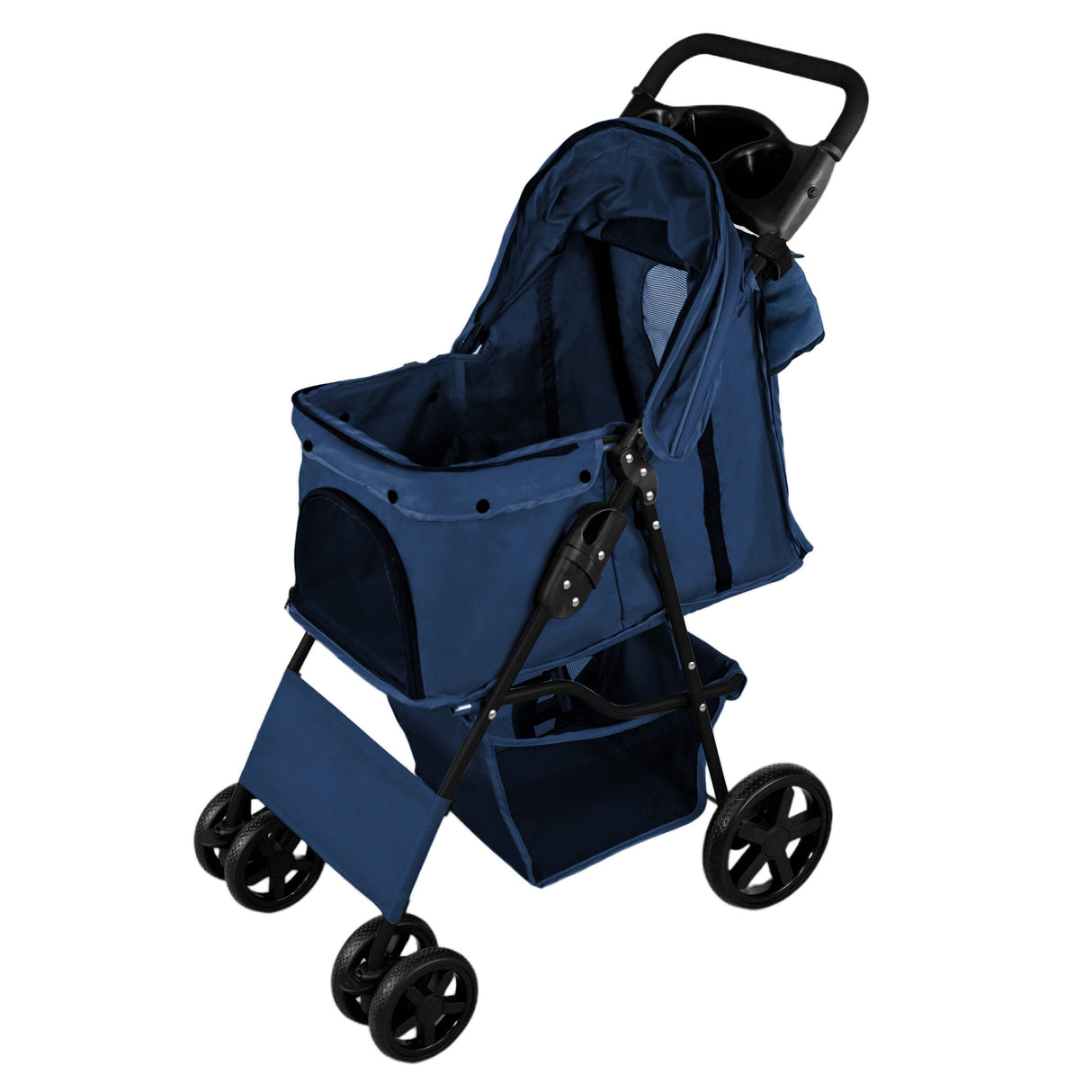 Pet Stroller with Rain Cover & Caddy Bag - Navy Blue - Like New