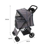 Pet Stroller with Rain Cover – Blue Tartan - Like New