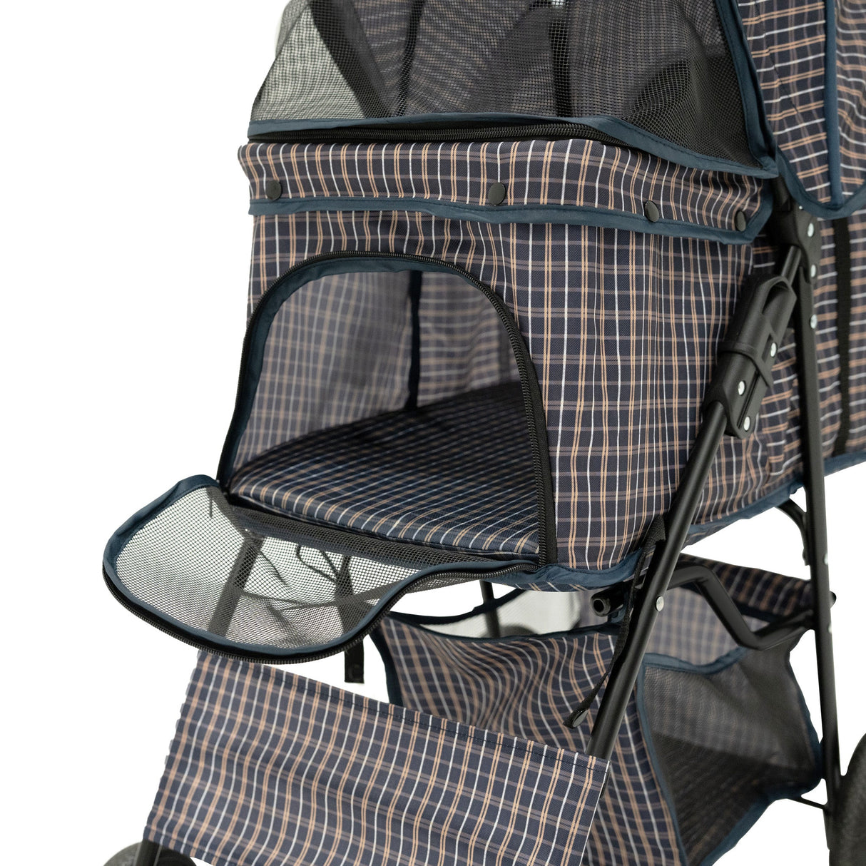 Pet Stroller with Rain Cover – Blue Tartan - Used - Good