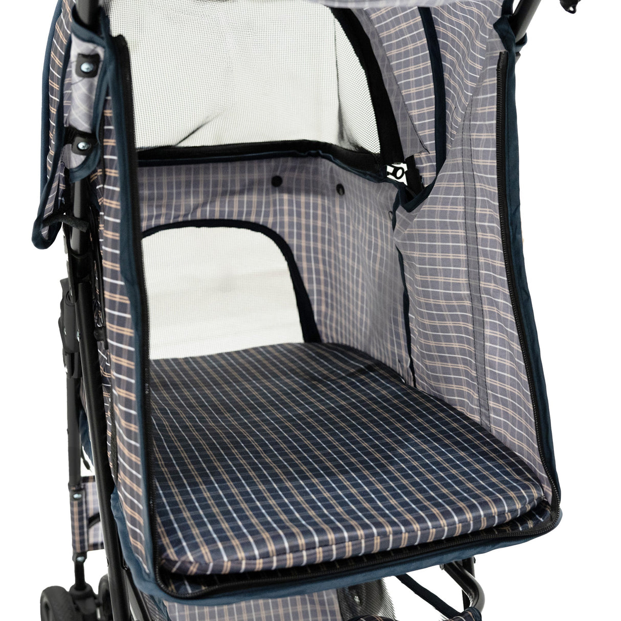 Pet Stroller with Rain Cover – Blue Tartan - Used - Acceptable