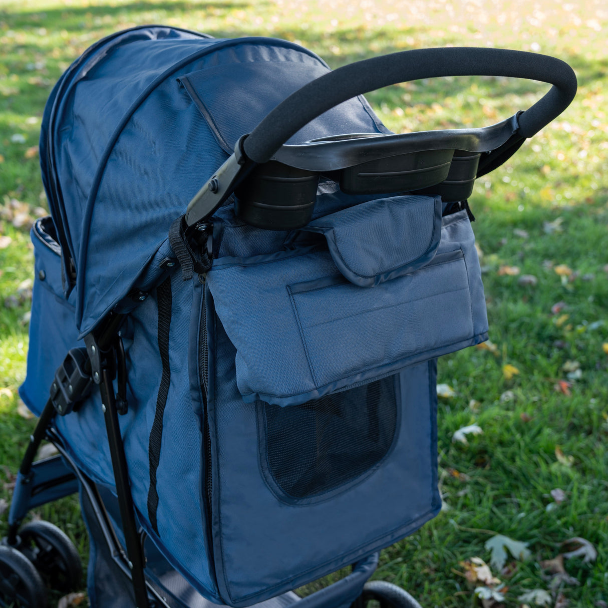 Pet Stroller with Rain Cover & Caddy Bag - Navy Blue - Like New